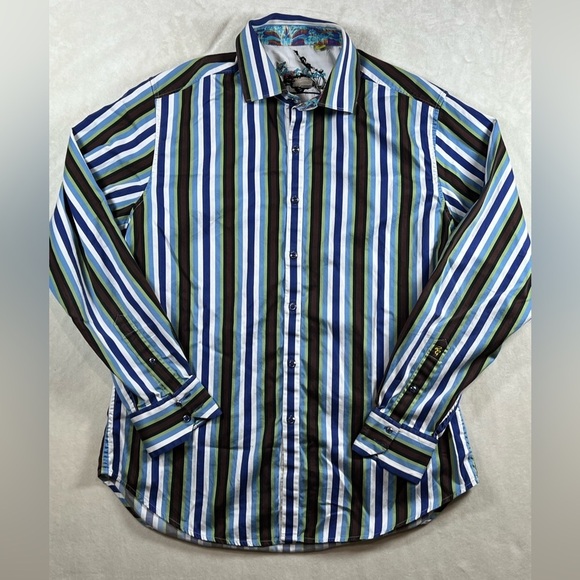 Robert Graham Multicolor Large Flip Cuff Pattern Classic Designer Club Shirt - Picture 2 of 12